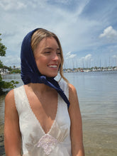 Load image into Gallery viewer, Dusk Blue Crepe Satin Square Scarf
