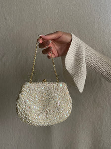 Vintage 50s White Beaded Clutch