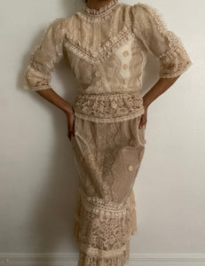 Beautiful Rare Antique Lace Set Blouse and Skirt