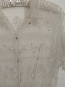 Antique Collared Button Front Sheer Top