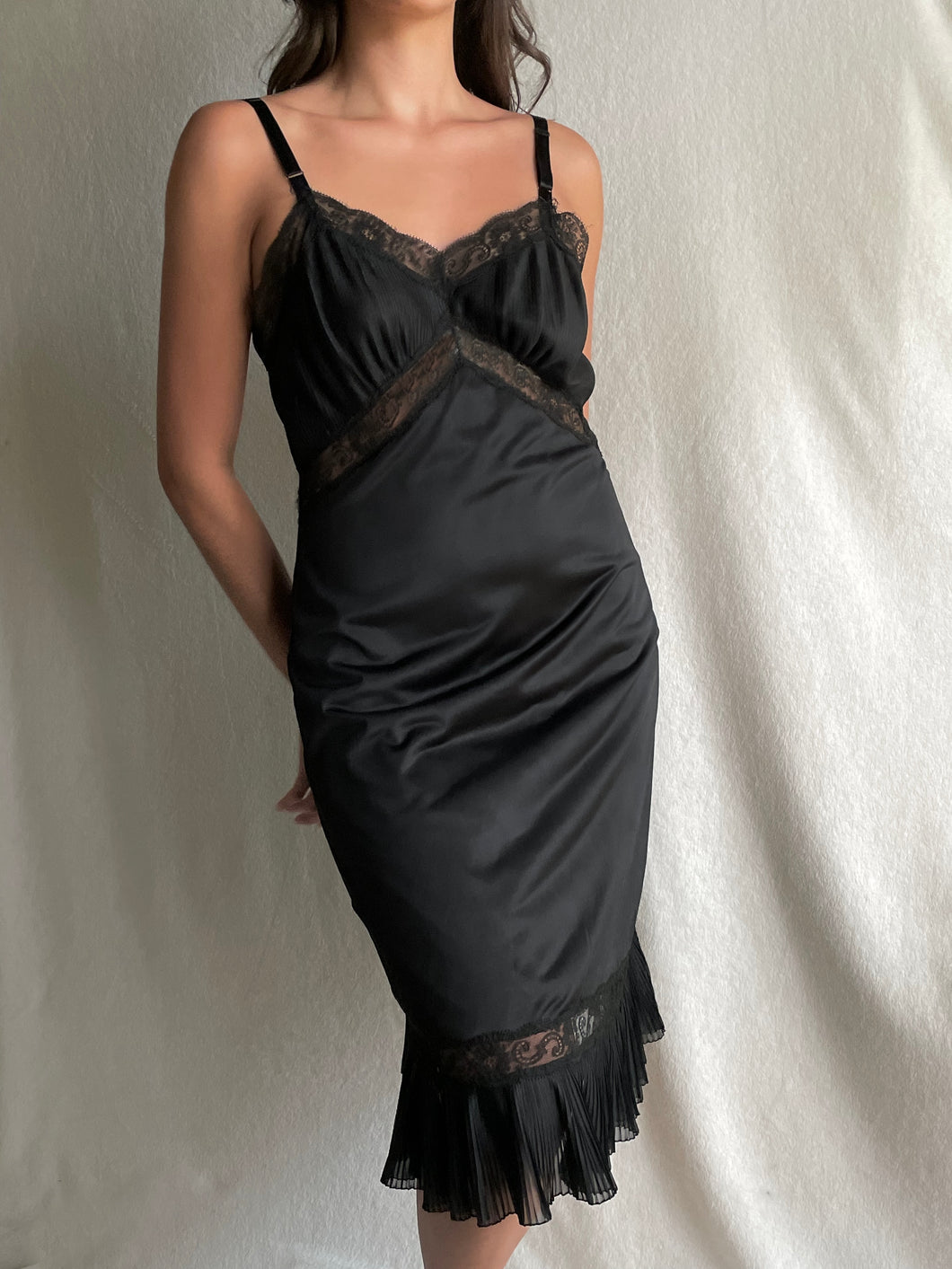 Vintage 80s Black Satin Nightgown