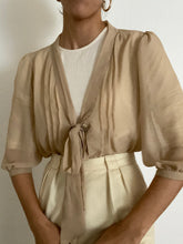 Load image into Gallery viewer, Vintage Fromt Tie Tan Sheer Blouse
