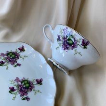 Load image into Gallery viewer, 1950s Lefton Tea Cup Shell Snack Tray Hand Painted China Violet Floral Pattern
