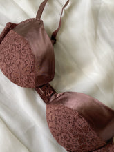 Load image into Gallery viewer, Vintage Brown Lace Satin Padded Bra
