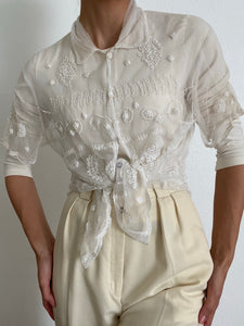 Antique Collared Button Front Sheer Top