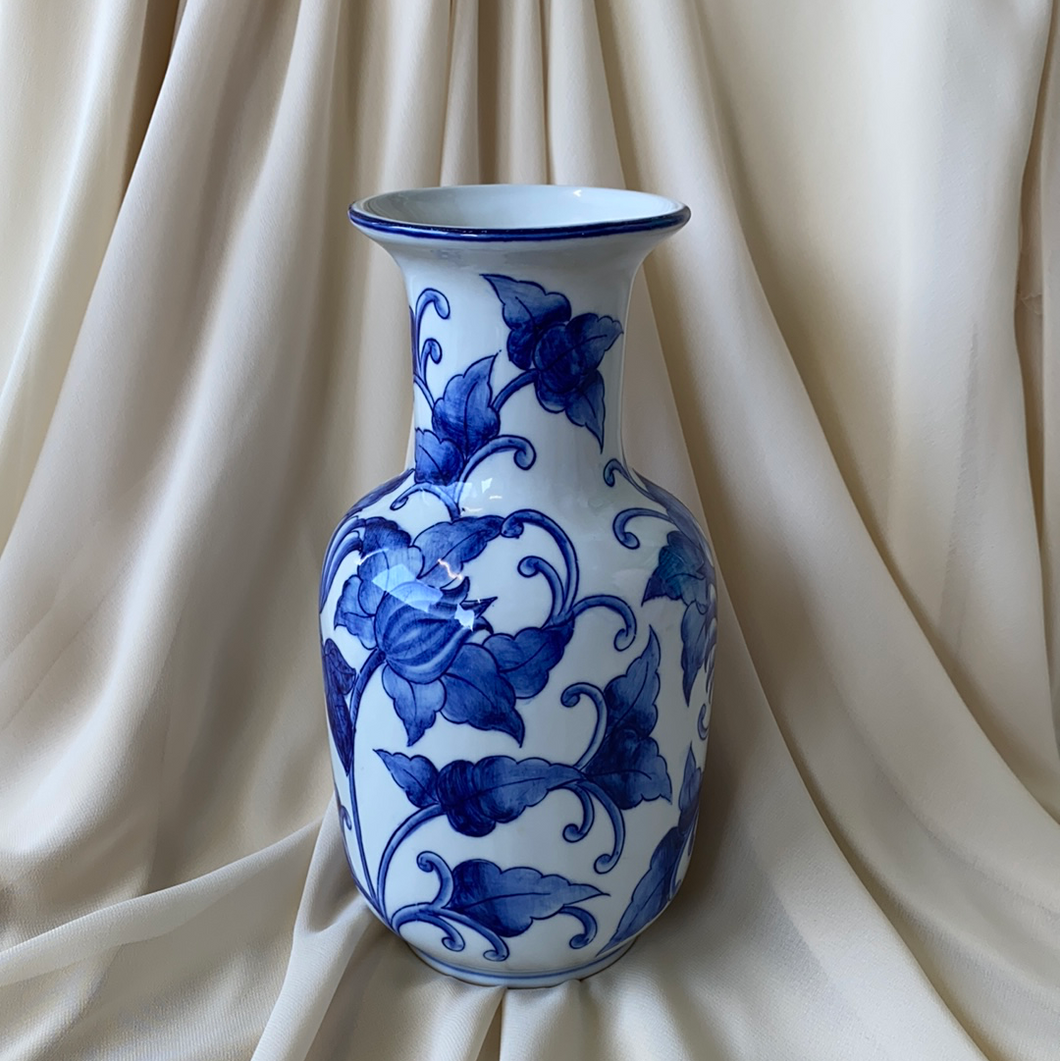 Vintage Andrea by Sadek Blue and White Leaves Vase