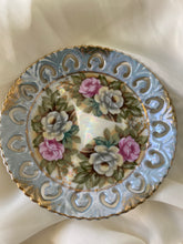 Load image into Gallery viewer, Vintage Sterling Iridescent Teacup and Saucer with Textured Pansy Flowers
