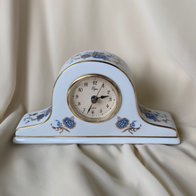 Load image into Gallery viewer, Vintage Elgin Blue &amp; White Floral Mantle Clock
