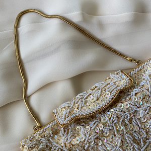 Vintage 1950s Beaded Purse With Gold Chain