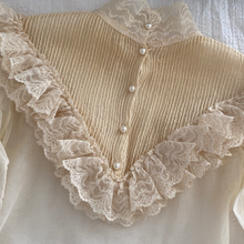 Load image into Gallery viewer, Antique High Neck Ivory Lace Ruffled Blouse
