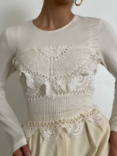 Load image into Gallery viewer, Rare Antique Crochet Adini White Indian Cotton Crochet Crop Top
