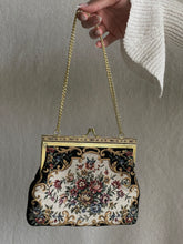 Load image into Gallery viewer, Vintage 50s Black Floral Petit Point Tapestry Purse Handbag Bag Red Embroidery
