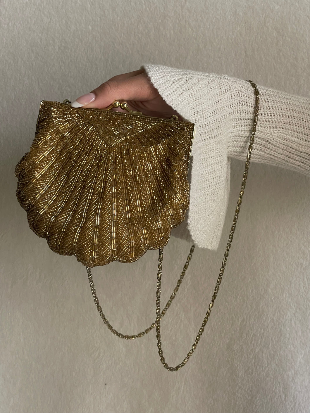Vintage 50s Gold Beaded Evening Clutch